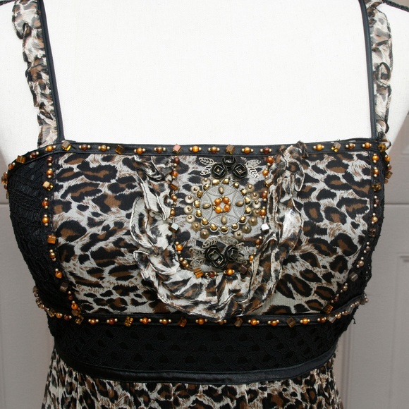 Designer Sue Wong Leopard Embellished Silk Dress 4 - Picture 4 of 8